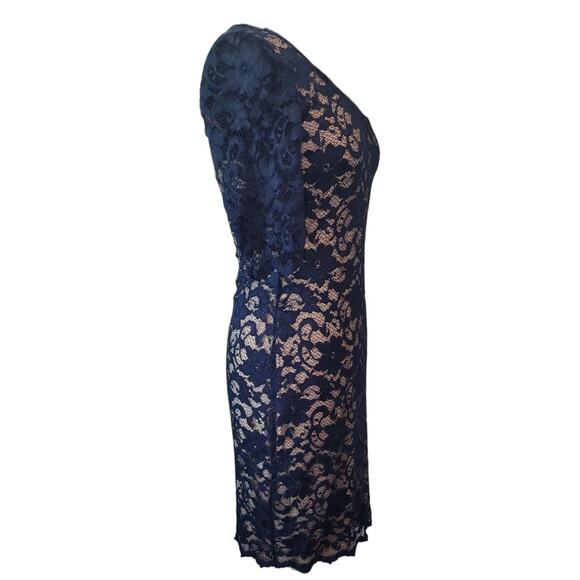 Belle Badgley Mischka Blue Lace Bodycon Dress Romantic Cottagecore Elegant Sz 6 - Picture 4 of 11